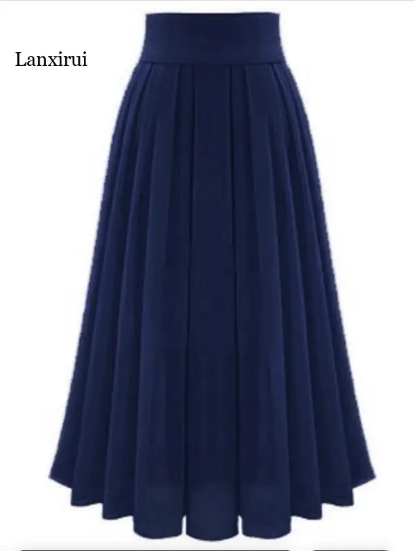 Retro Pleated Waist Double Chiffon Maxi Layer Long Women Elastic Hot Skirt