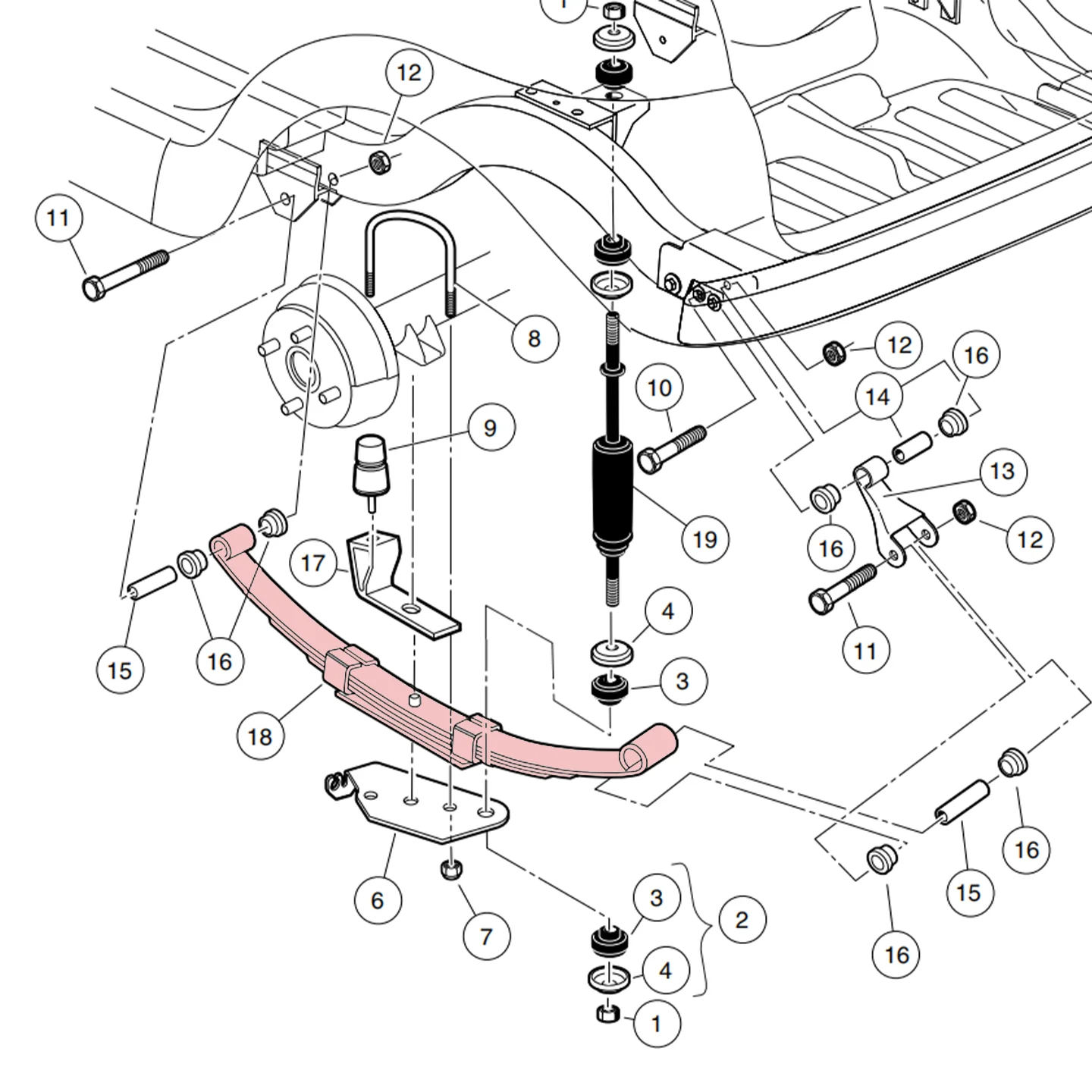 Club Car Precedent 2004-Up Rear Leaf Spring 4 Leaf Golf Cart Parts Heavy Duty Suspension 102544901