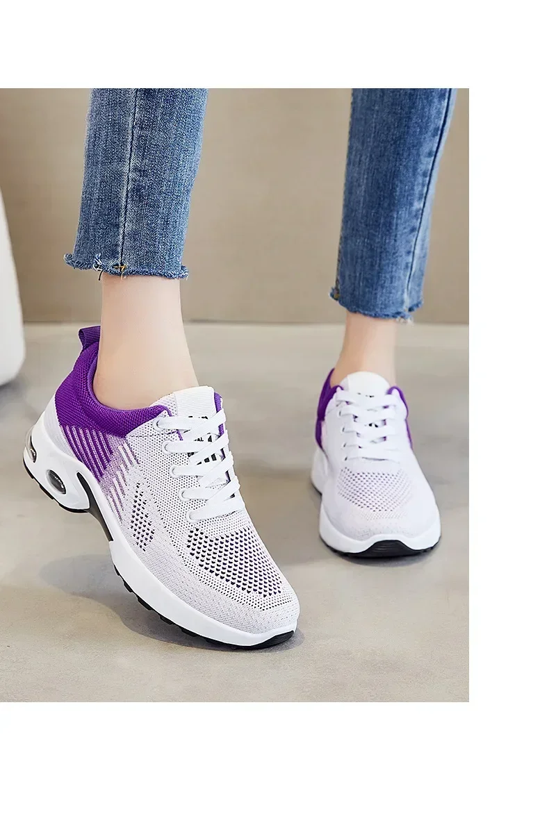 

Air Cushion Athletic Sneakers with Lightweight Mesh Outdoor Sports Training Breathable Lace-up Running Shoes for Women