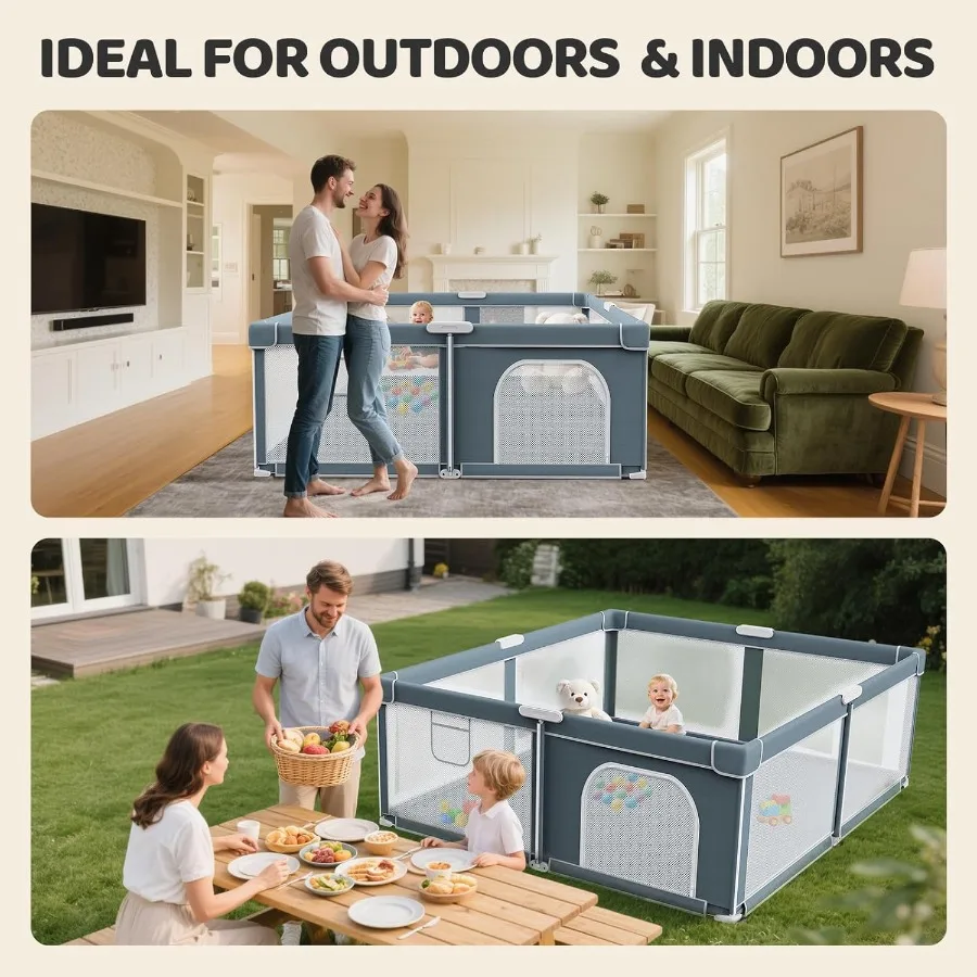 Foldable Baby Playpen - 71"×79" Collapsible Play Pen for Babies and Toddlers - Indoor Outdoor Travel Playpen - Sturdy with Mesh