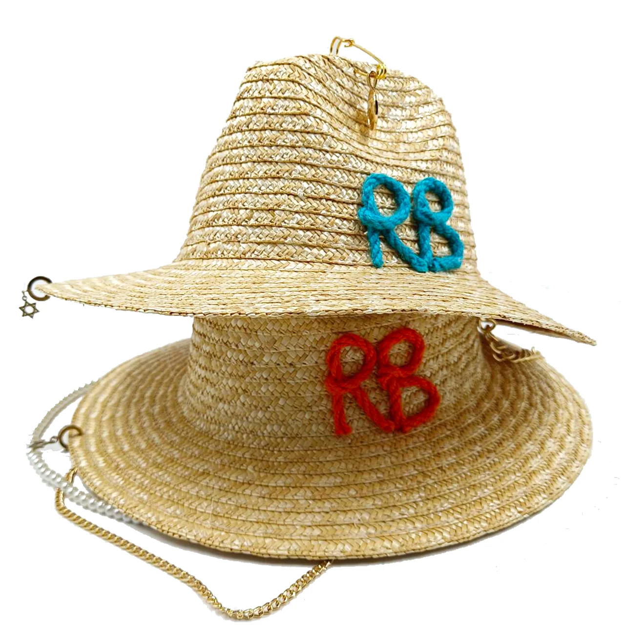 2024 Jazz Straw Hat Pearl Chain Sun Hat DIY New Letter Hat Beach Hat Men and Women Punk Style Sun Hat 여름모자