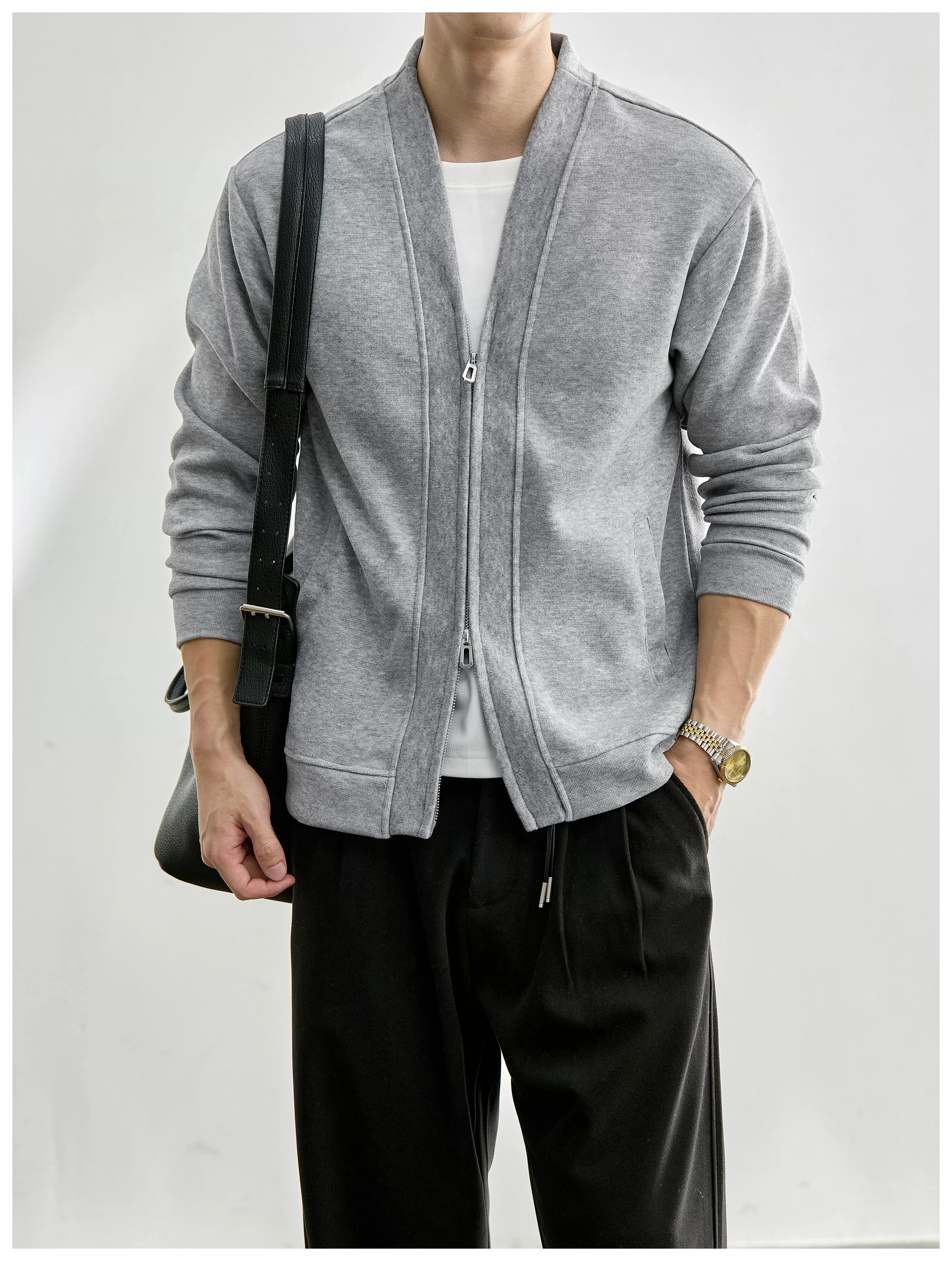 Men's Layered-Look Double-Zip Knit Cardigan — product detail 19
