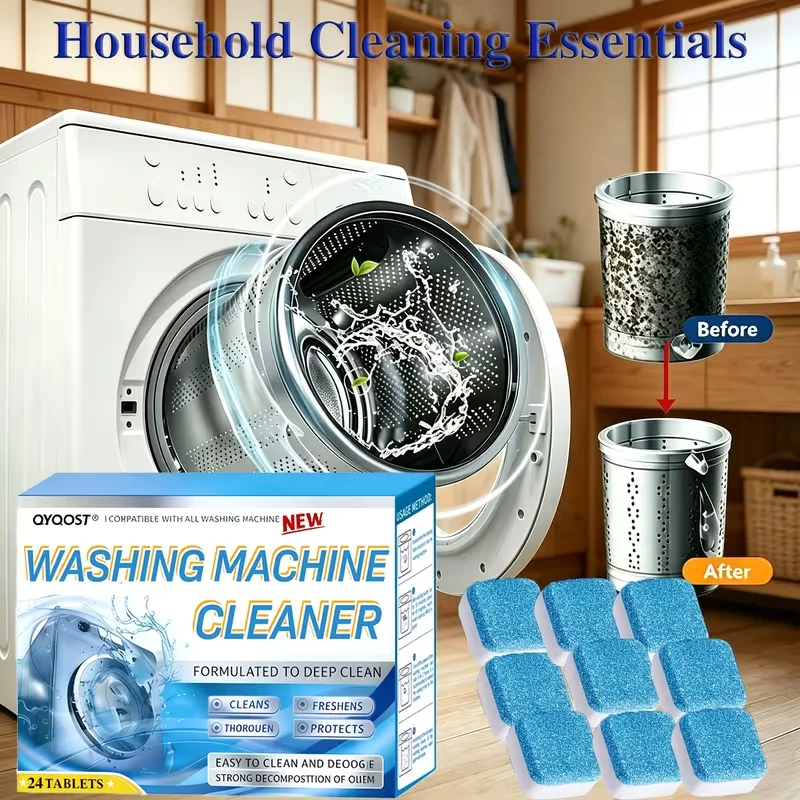 7/24‑Count Washing Machine Cleaner Tablets, Deep Cleaning Descaler Deodorizer, Remove Odor & Limescale, for Front‑Load & Top‑Load Washing Machines, Household Cleaning Supplies