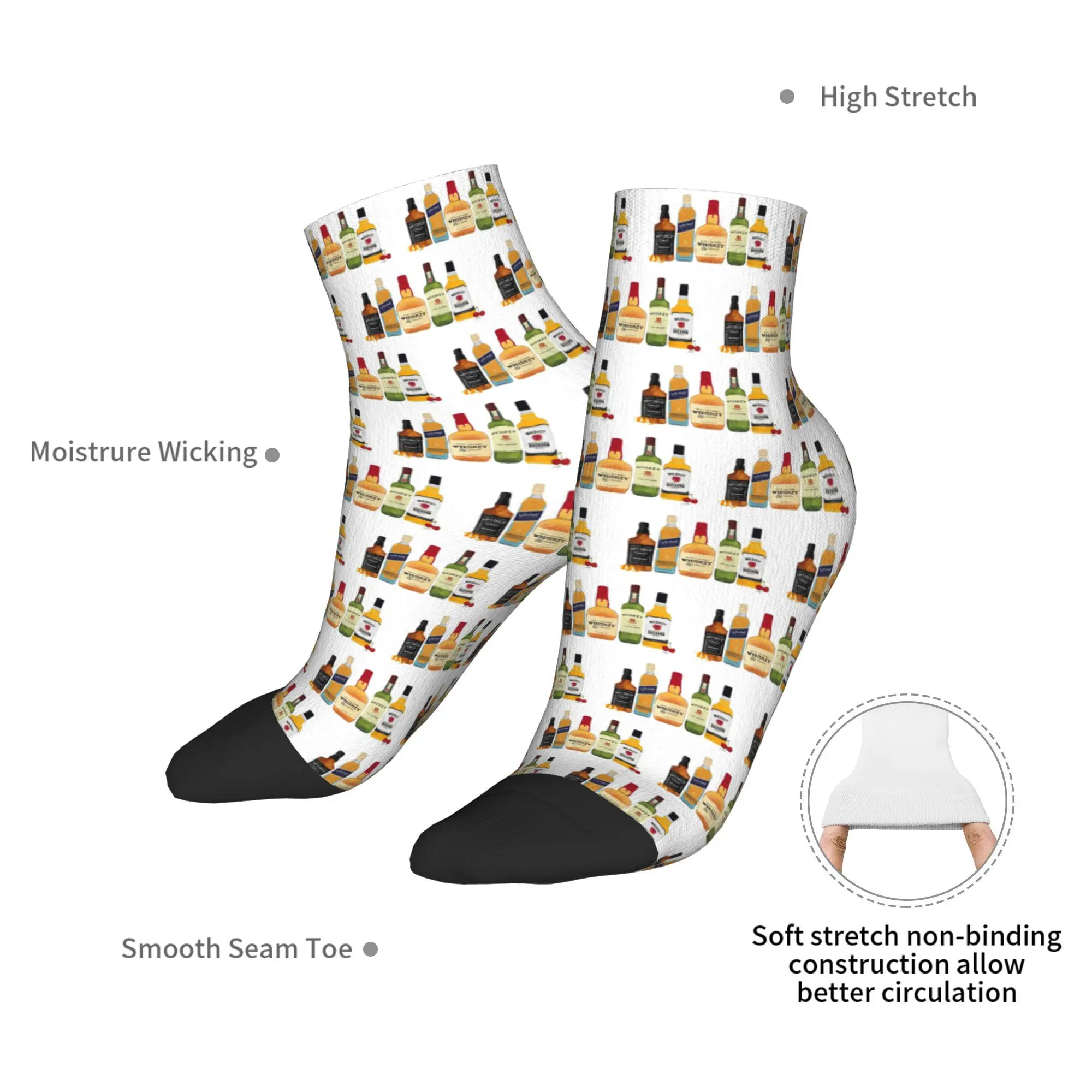 Calcetines con ilustración de botellas de whisky para todas las estaciones, calcetines súper suaves Harajuku, medias divertidas para hombres y mujeres, regalos de navidad