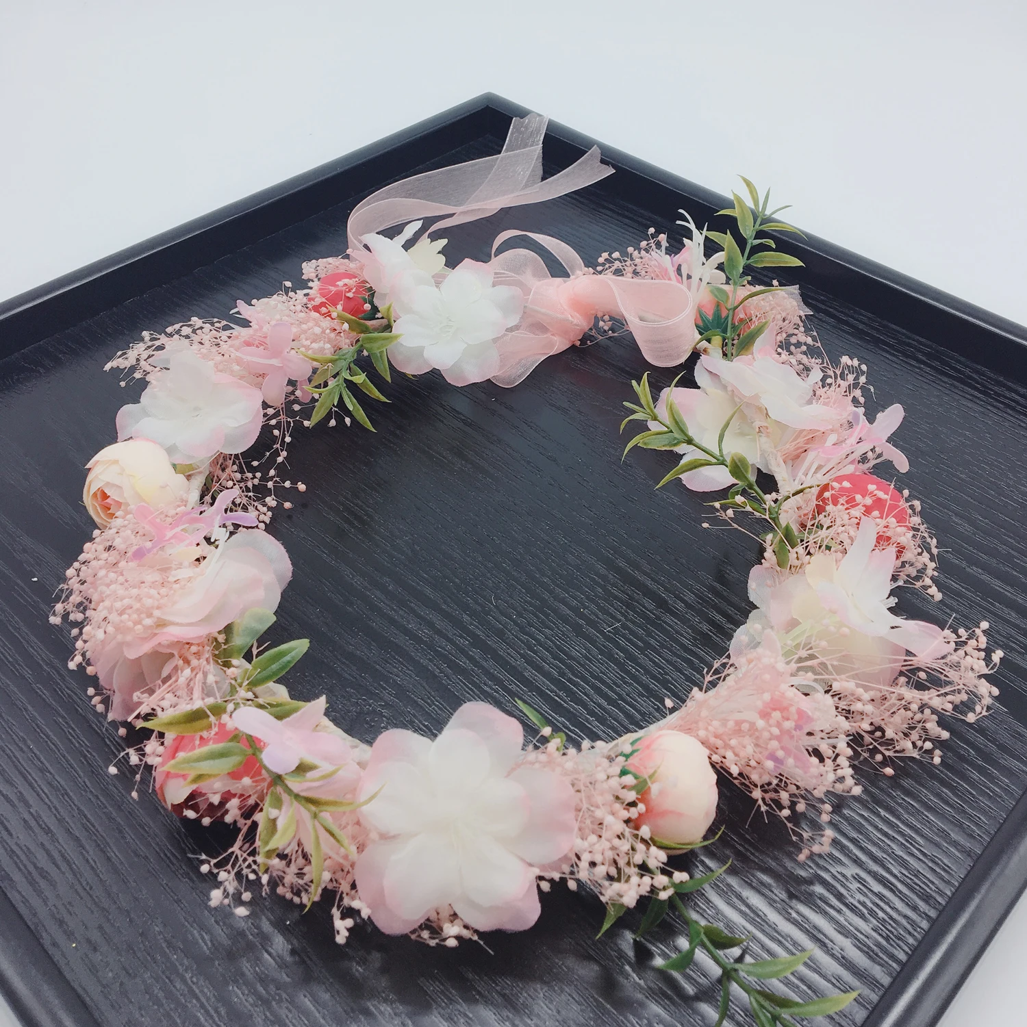 Real small white Flower Wreath bridal headband headdress ornament Kids children Flower Crown hair accessories adjustable garland