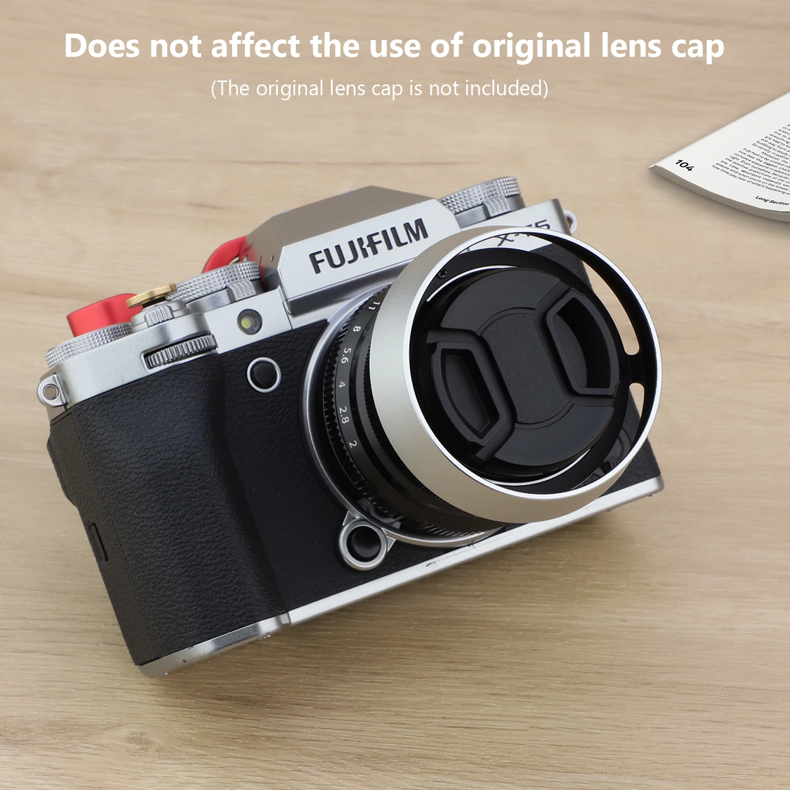 Haoge capa com lente de metal redonda para fujifilm xf 35mm 23mm f/2 r wr prata