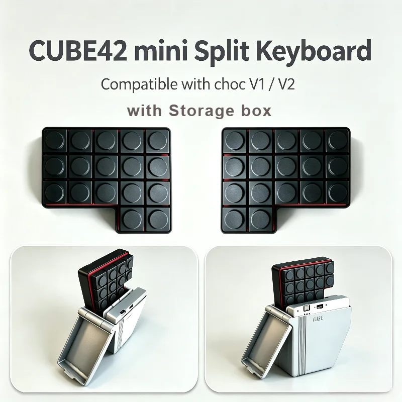 Cube42 Wireless Split Mechanical Keyboard Cnc Aluminium Case With Storage Box Bluetooth Wired Compatible Choc V1/v2 Zmk Macro
