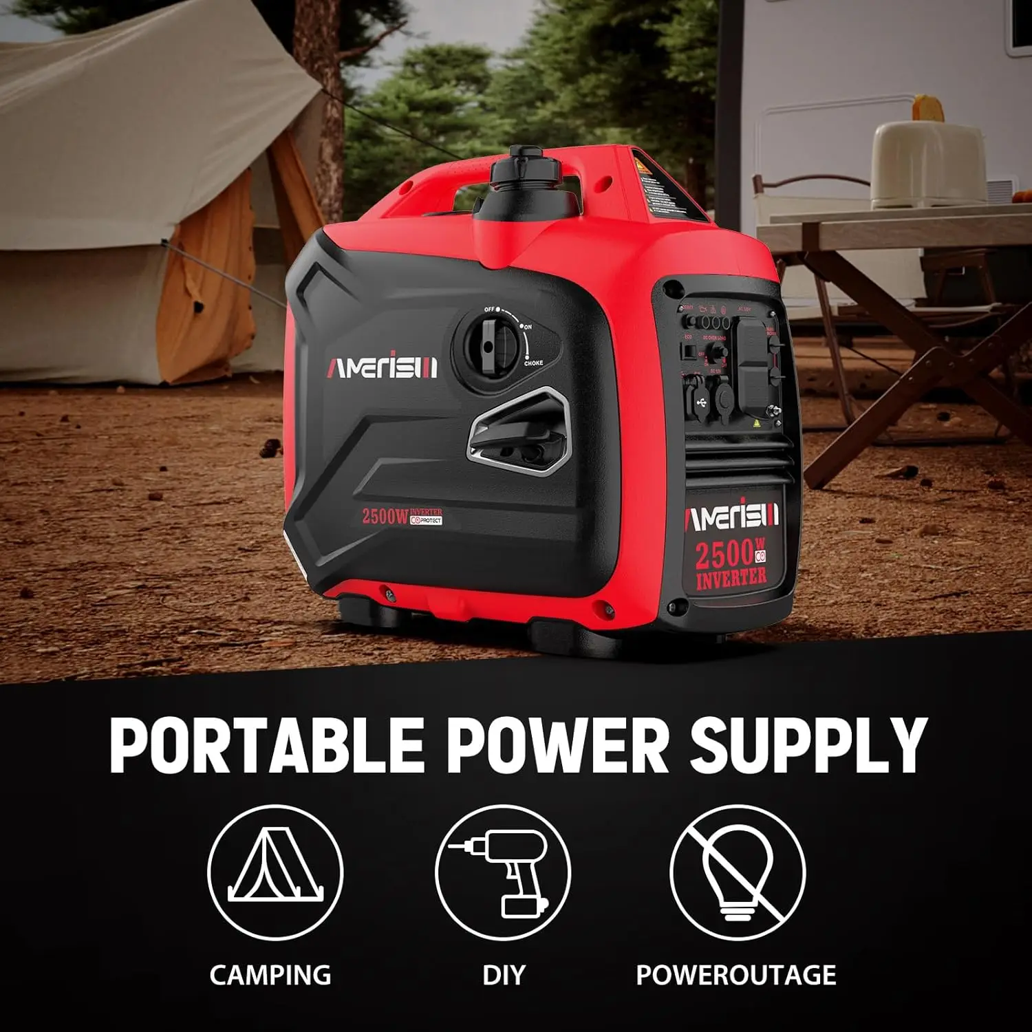 เครื่องกําเนิดไฟฟ้าอินเวอร์เตอร์แบบพกพา 2500W พร้อมเซ็นเซอร์ CO และเทคโนโลยีที่เงียบสงบ เครื่องกําเนิดไฟฟ้าขนาดเล็กสําหรับการตั้งแคมป์ ตามมาตรฐาน EPA