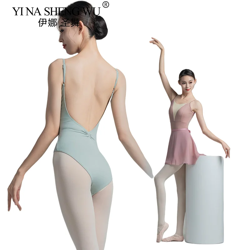 

Балетный трико, женский воздушный йога, тренировочный танцевальный костюм, глубокий V-образный вырез, синий гимнастический купальник, купальник для взрослых, балерина