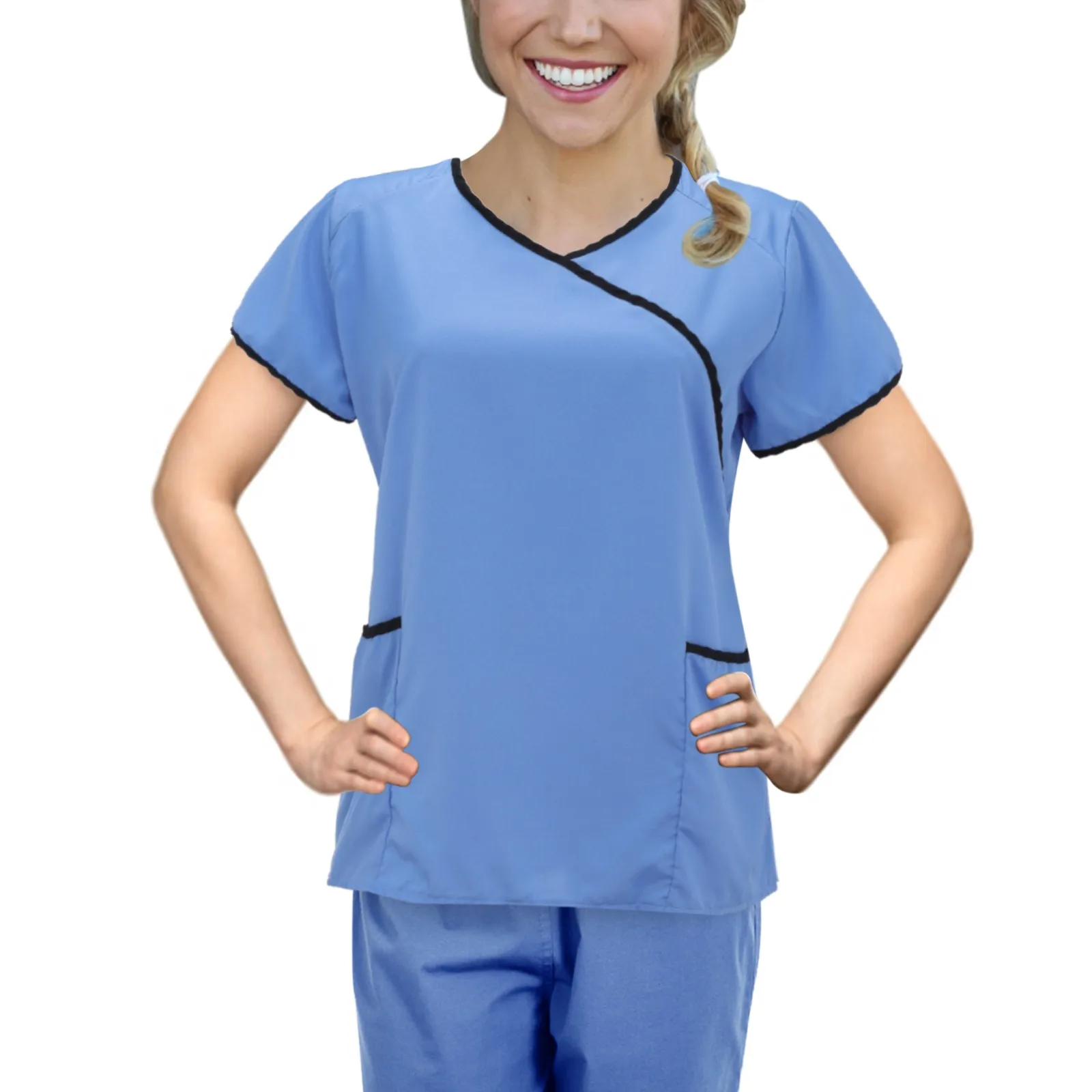 Women Nurse Uniform Workers Care Workwear Short Sleeve V-Neck Solid Color Doctor Nursing Blouse Working Uniforms Carer Overalls