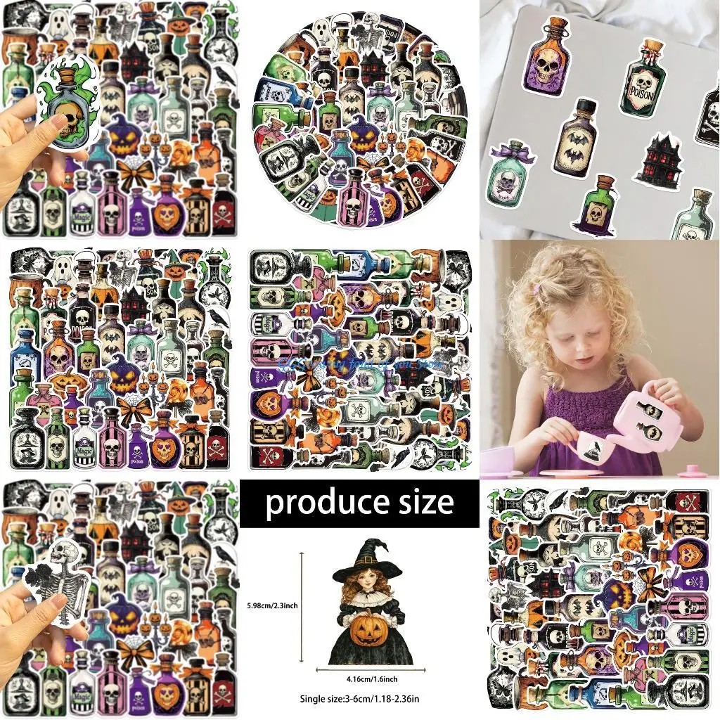 

H9EB Whimsical 50 Sheets Halloween Stickers Labels Set Reusable PVC Decals Art For Electronics Customization Party Supplies