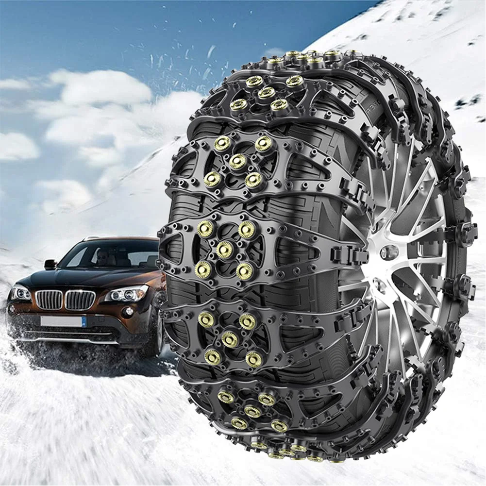 Car Tire Chains Winter Snow Wheels Chain Outdoor Snow Tire Emergency Double Grooves Anti-Skid Chains for 165-275mm Tire