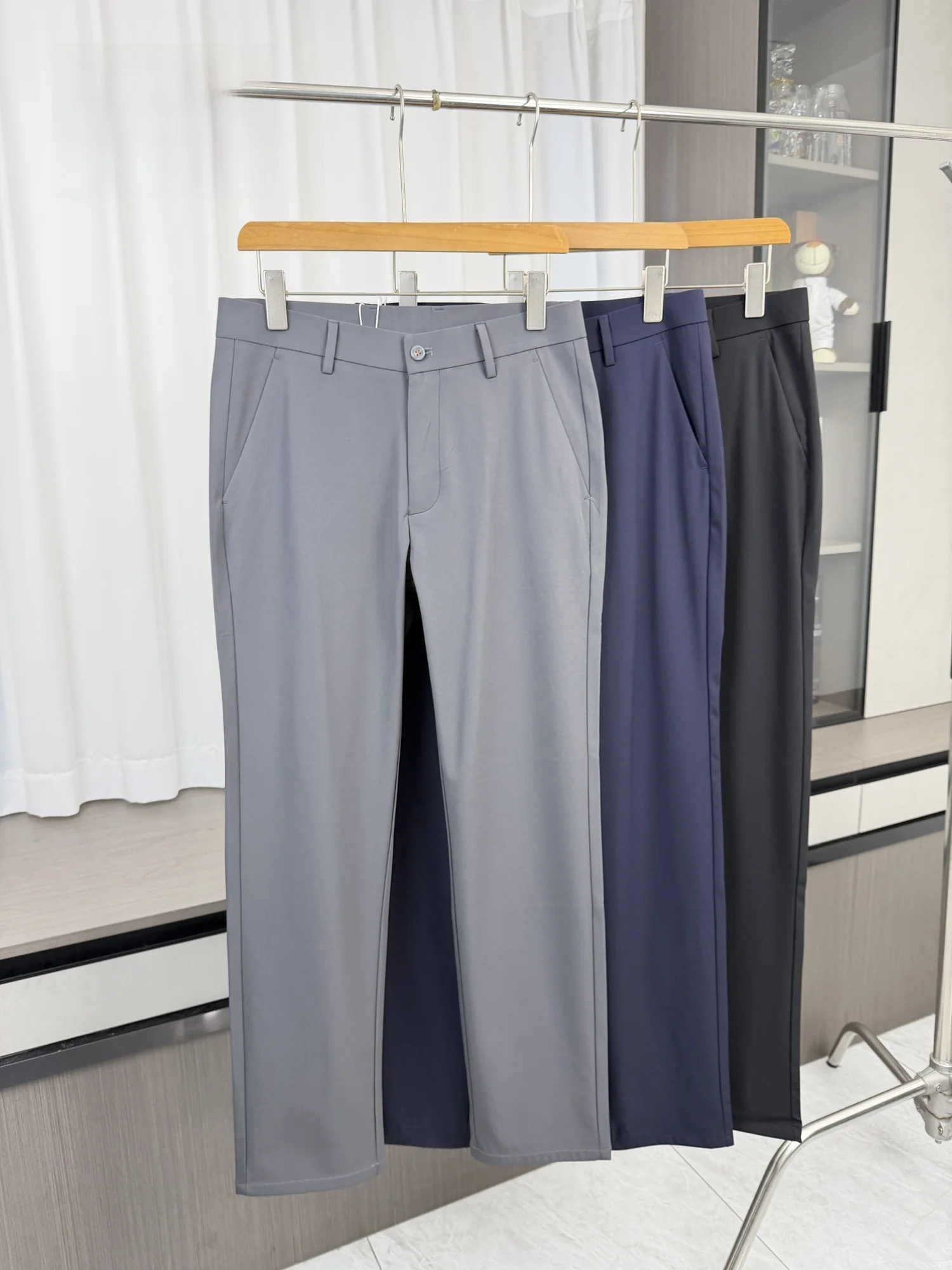 Black Tech Four-Sided Elastic Straight Leg Casual Pants Men's Comfortable Commuting Autumn Season Versatile Casual Trousers