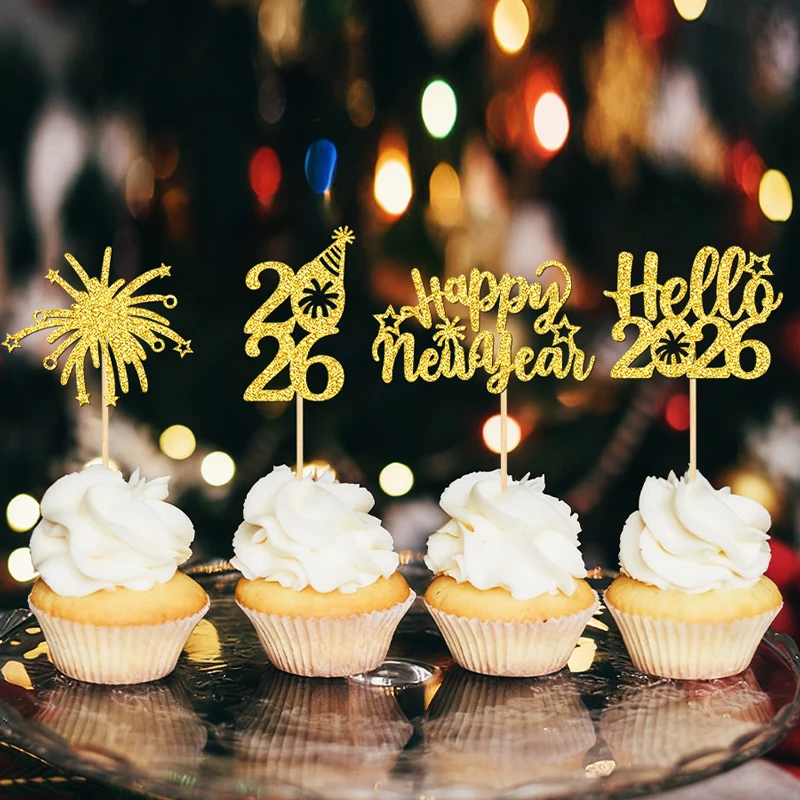 YOMDID 24 pièces 2026 bonne année Cupcake Toppers 2026 nouvel an Cupcake Toppers feu d'artifice Cupcake Topper bonjour 2026 choix de Cupcake