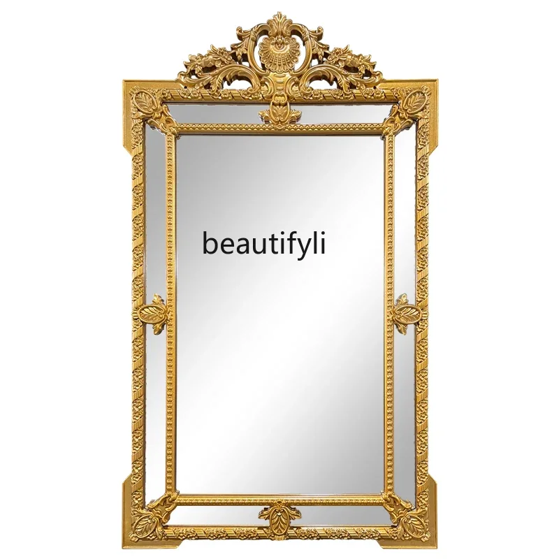 French Vintage Engraving Decorative Mirror European Style Wall-Mounted Fireplace Mirror Bathroom Bathroom Mirror