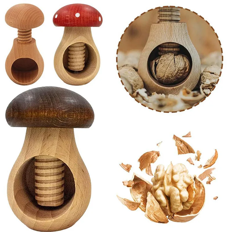Wooden Mushroom Shaped Walnut Nut Cracker Innovative Hazelnut Almond Peeling Tool Spliter Opener Kitchen Useful Utensils Gadgets