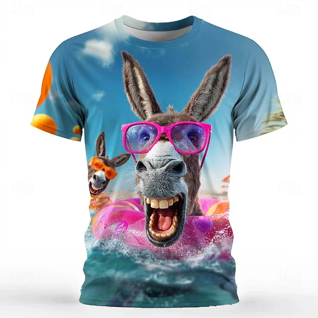 

New Fashion Men's 3D Design Funny Cute Pink Sunglass Donkey T-Shirt Summer Short Sleeve Men Women Tshirt Oversized Man Clothing