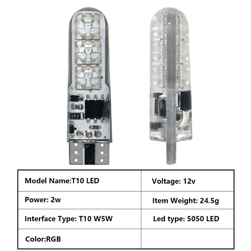 1 Set T10 W5W RGB LED 5050 6SMD Reading Dome Light Remote Control Clearance Wedge Light RGB Colorful Trunk License Plate Lamp