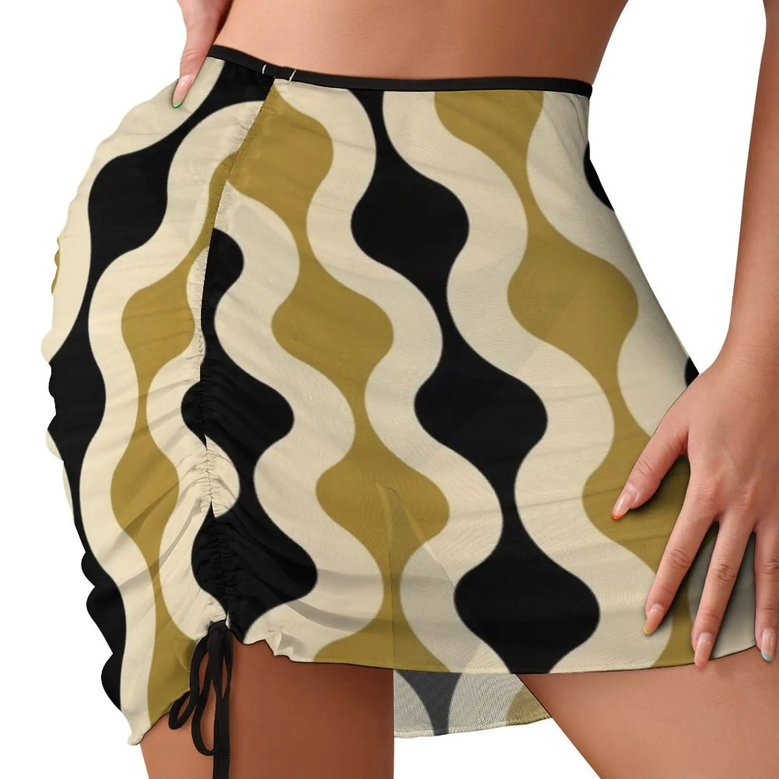 

Groovy 70's pattern black and gold Beach skirts korean skirt Miniskirt woman