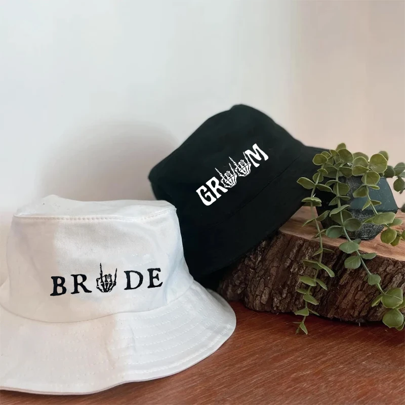 

Bride Groom Bucket Hat Til Death Halloween Wedding Bachelorette hen Party bridal shower Honeymoon decoration Gothic Mrs Mr gift