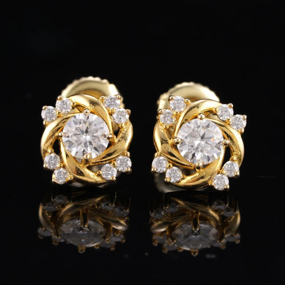 

Модные серьги-гвоздики цвета D с муассанитом и цветком, винтовая задняя часть для женщин, стерлинговое серебро 925 пробы, золотая пластина 18 карат, тестер, подарок на день рождения