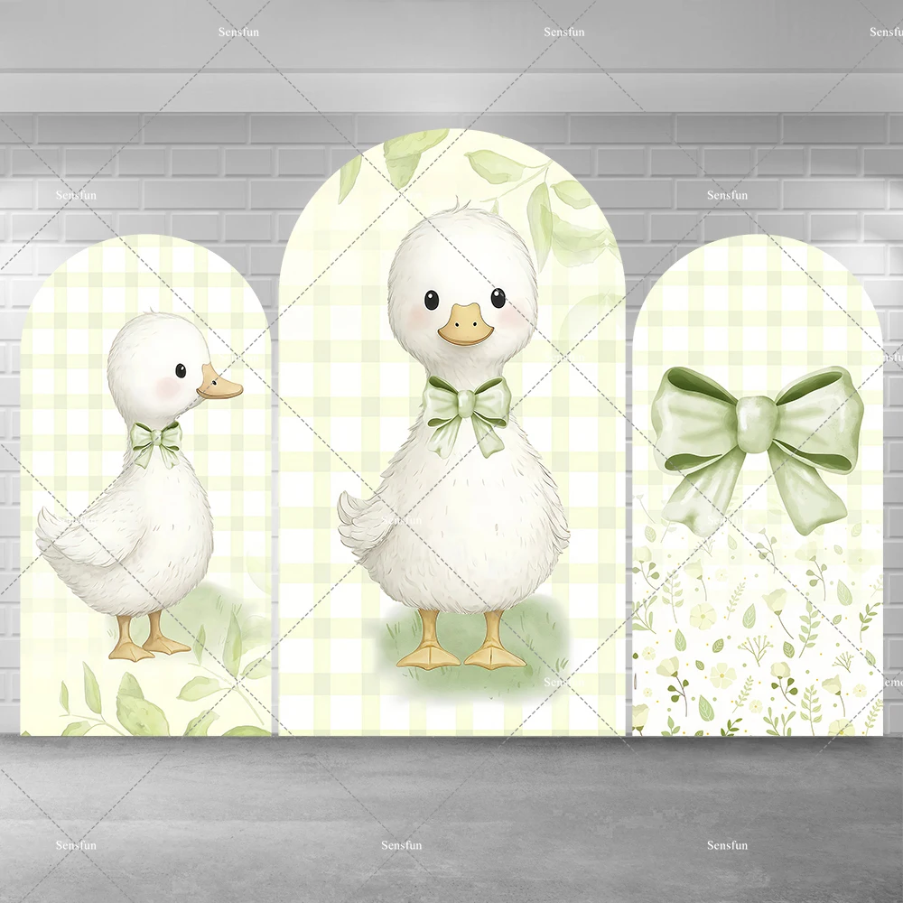 Cute Silly Goose Arch Backdrop Pink Yellow Green Grids Girl Baby Shower 1st Birthday Party Arched Background Banner Decoration