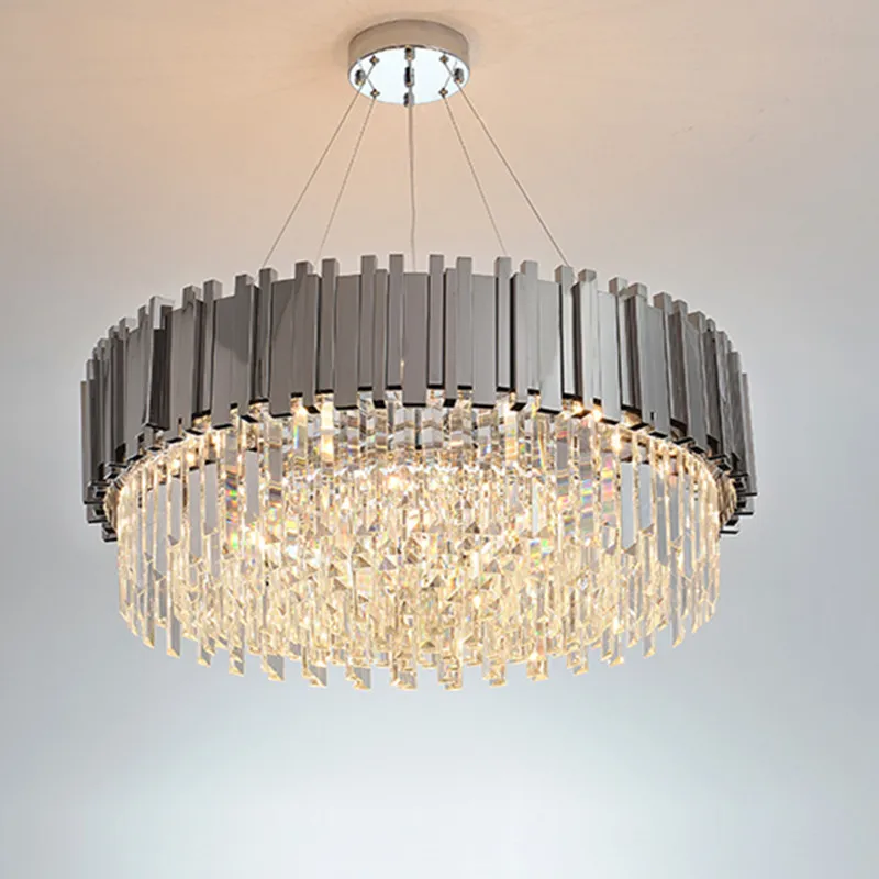 

Postmodern Round Gold Silver Stainless Steel Crystal LED Chandelier Lighting Lustre Suspension Luminaire Lampen For Dinning Room