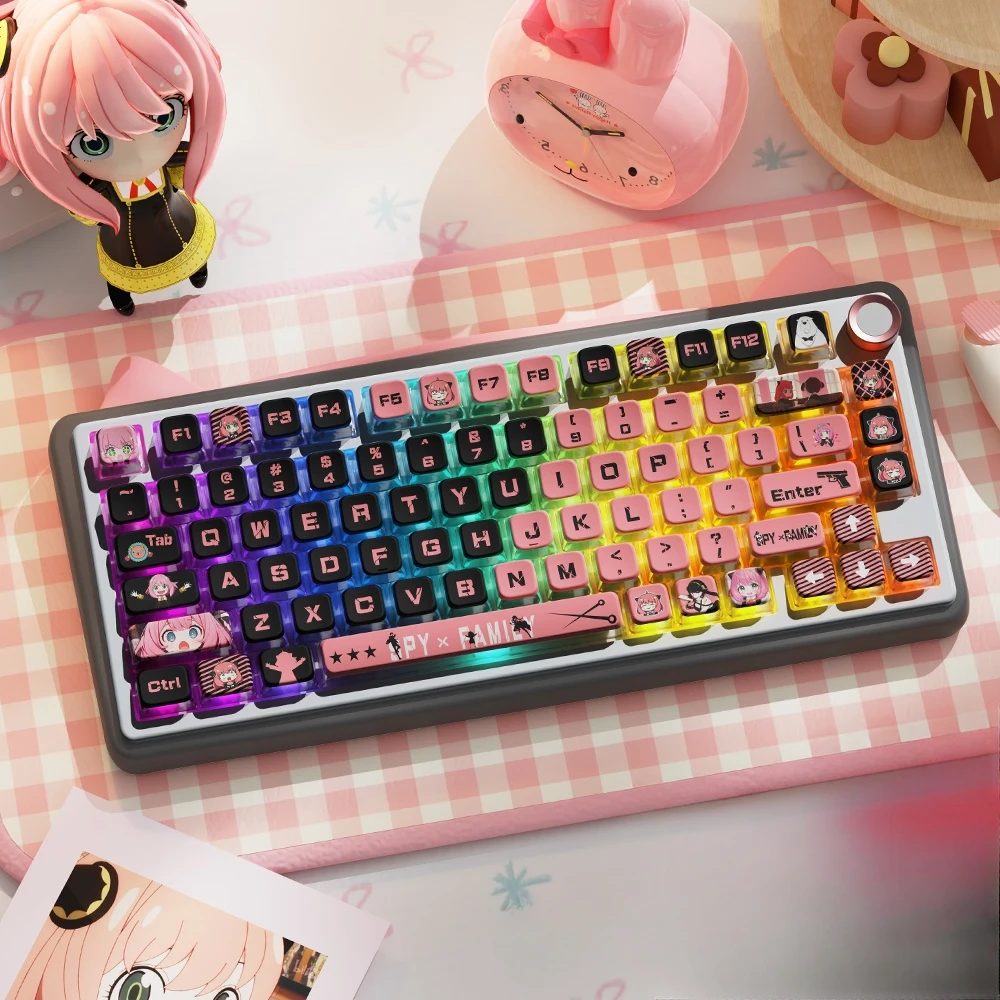 Black Pink Sweetheart Four Sided Transparent Crystal Dye-Sublimation Sublimation PBT Keycap Crystal MSA Height Keycap