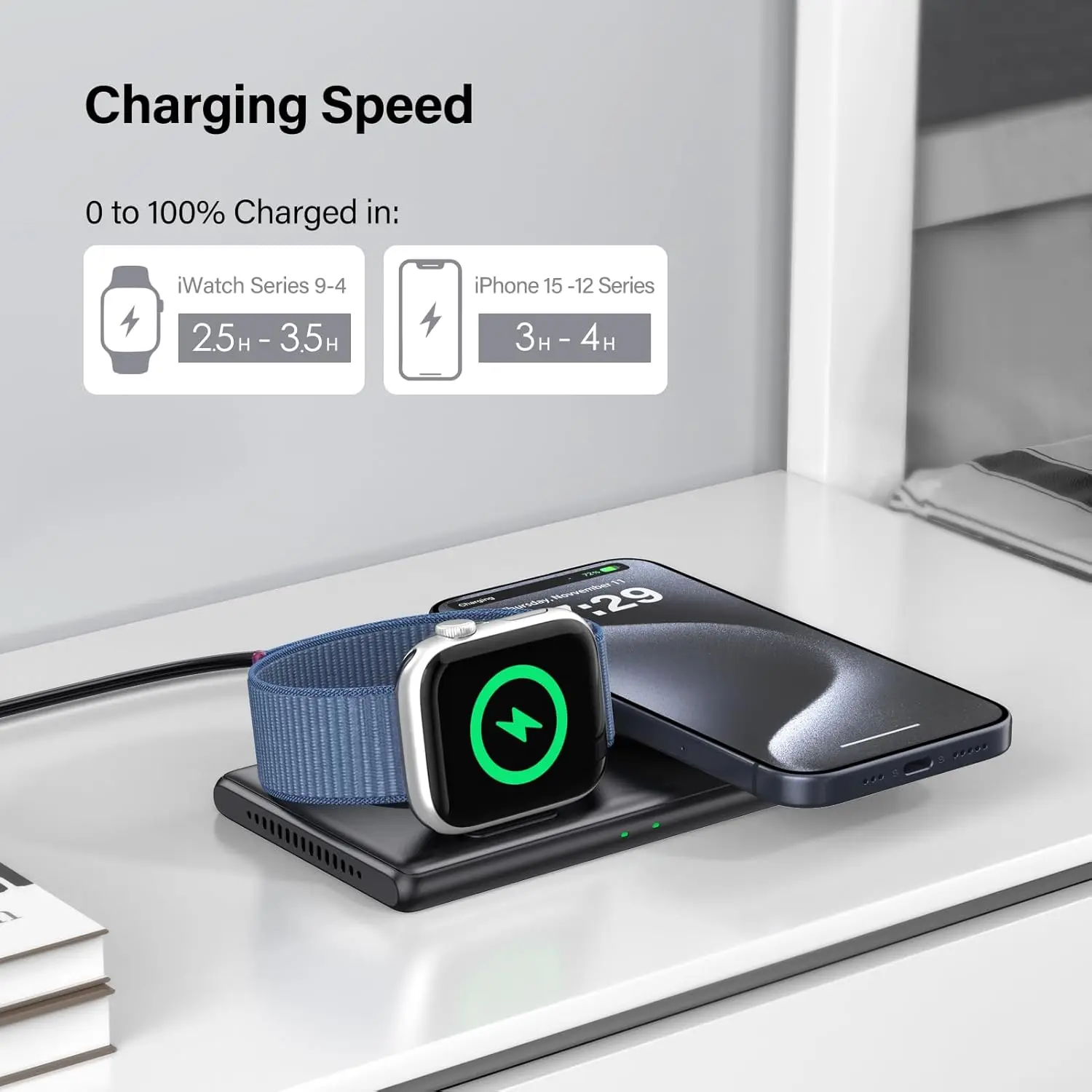 SwanScout 502M Wireless Charger for iPhone 16 15 14 13 Series Magnetic 2 in 1 Charging Station For Apple Watch 9 for Airpods Pro