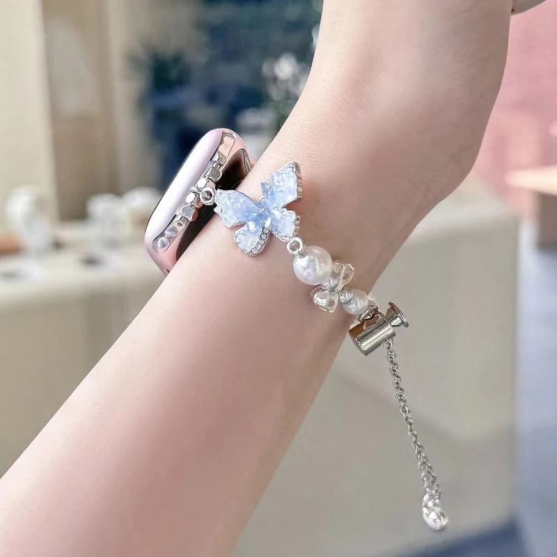 مناسبة ل أبل IWatch 9 8 7 6 5 الصيف الجليدية فراشة اللؤلؤ سوار معدني 42 46 49 مللي متر الجيل حزام ساعة اليد الساعات #6