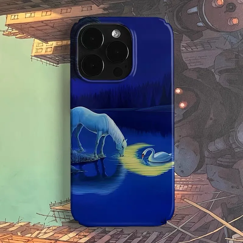 

Blue Atmosphere Drinking Water White Horse Phone Case for IPHONE 17Air 16E 15PROMAX 14 Plus 13 12MINI 11 XR Acrylic Phone Cover