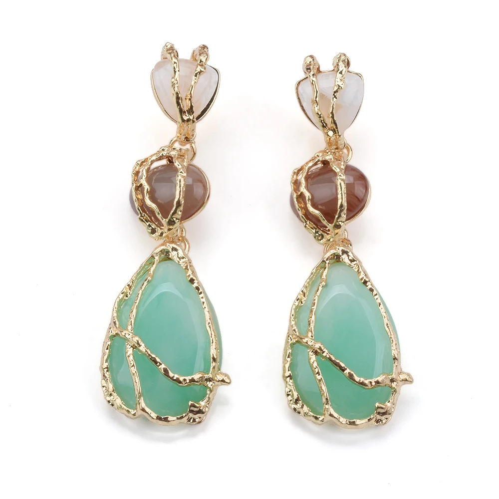 2026 New Trend Boho Green Resin Stone Dangle Earrings Women Indian Ethnic Vintage Statement Water Drop Long Earring Lady Jewelry