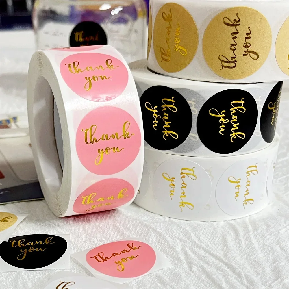 500PCs 25mm Thank You Stickers Gold Pink Black Kraft Paper Sticker for Baking Wedding Decor Birthday Party Gift Sealing Sticker