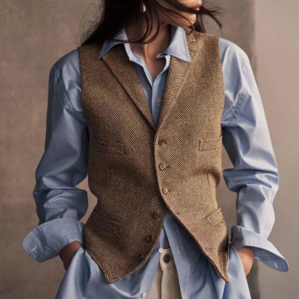 Gilets à col rabattu pour femmes, motif à chevrons, simple boutonnage, gla2024