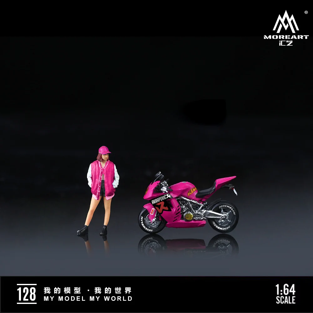 **pre-sale**MoreArt 1/64 KTM1190 Rose pink painted motorcycle Pretty Girl resin action figure set