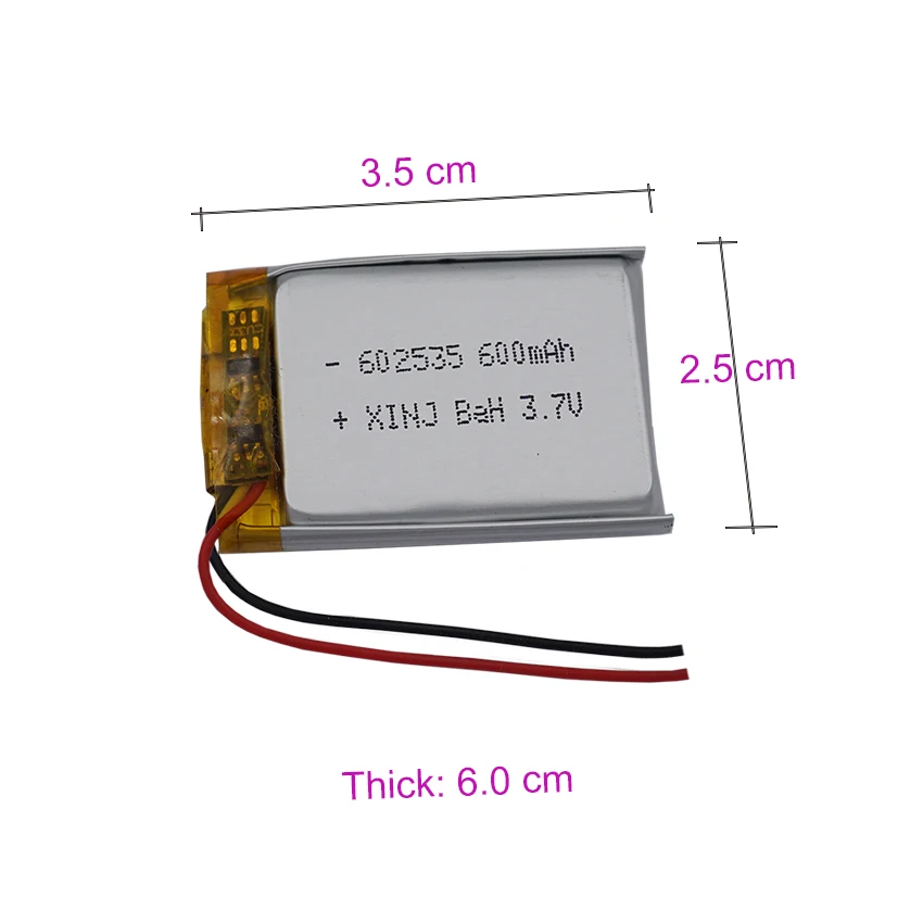 Batterie au lithium li-polymère, 3.7V, 600mAh, 2,22 Wh, 602535, Eddie ion, JST, 2 broches, prise de connecteur 1.5mm pour GPS, haut-parleur Bluetooth, caméra Prada