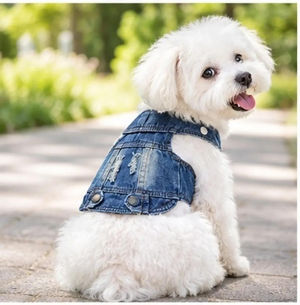 Denim Dog Vest Sleeveless Jacket for Small Medium Puppies – Skin Protection After Haircut, Summer Winter Use