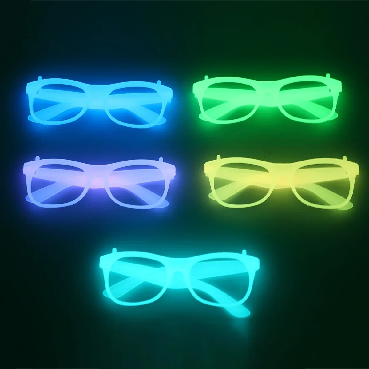 5-teilige leuchtende Brille absorbieren Solarenergie, die im Dunkeln leuchten, Party-Dekoration, Partyzubehör, Neon-Partygeschenke für Kinder und Erwachsene