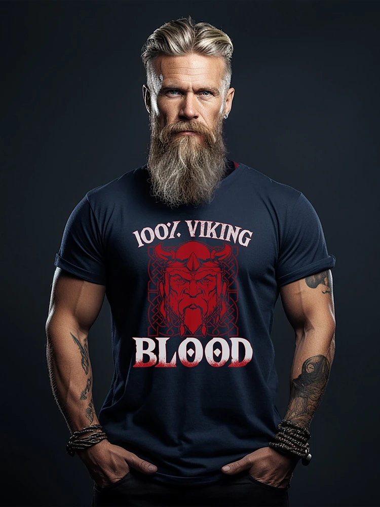 Summer Street Fashion Men's T-shirt Daily Urban Casual Men's T-shirt Outdoor Sports Men's Short-sleeved Top Viking Print T-shirt