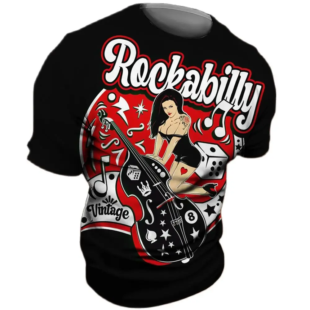 Europe and America Fashion Girl graphic t shirts For Men Casual Handsome streetwear Musical Instrument Printed O-neck Tees Tops