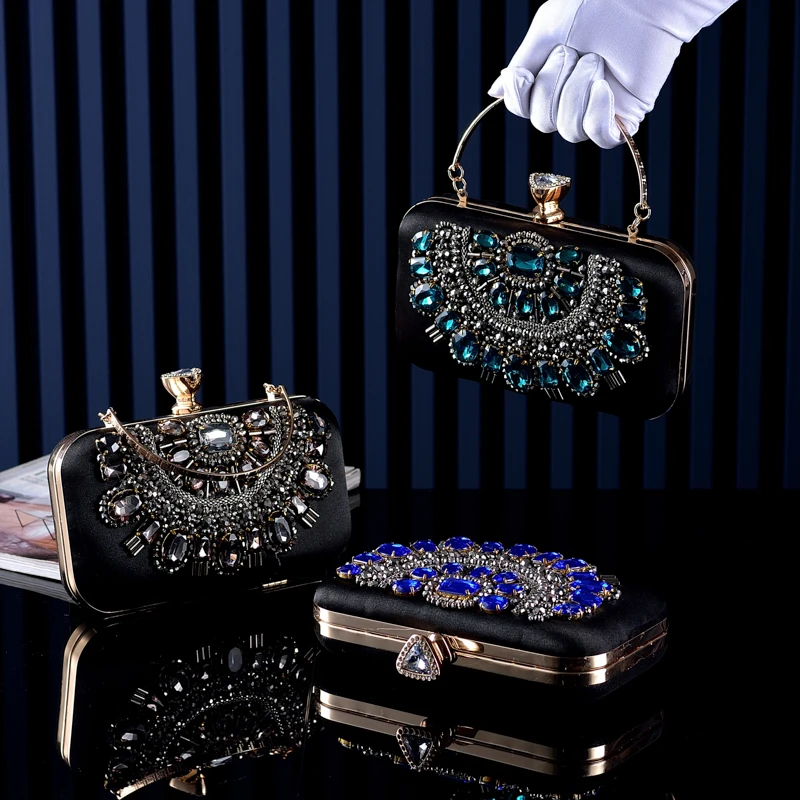 

Women's Evening Bag Chain Bag Evening Bag Polyester Crystals Chain Rhinestone Daily Black Green