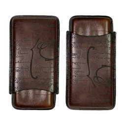 Genuine leather Carved Handmade Cigar Tube 2/3 Slots Portable Travel Cigar Case Leather Humidor Bag
