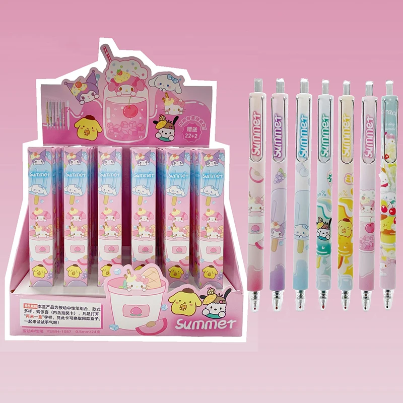 24pcs Sanrio Gel Pens Hello Kitty Kuromi Cinnamoroll Pochacco Signature Neutral Pen Student School Office Stationery Supplies