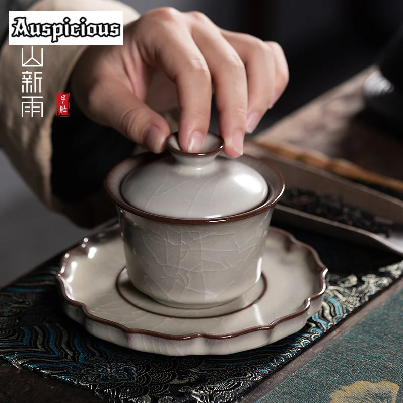 160ml Retro Longquan Celadon Gaiwan Handmade Ruby Tea Brewing Cup Tea Tureen Tea Maker Cover Bowl Teaware Supplies Ornament Gift