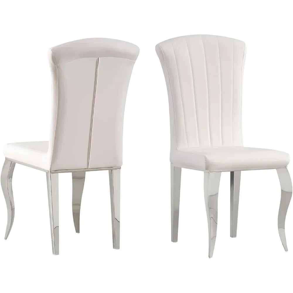 Dining Chair Set of 2 with Mirrored Stainless Steel Legs, Luxury Upholstered Armless Accent Chairs, Modern Dining Chair