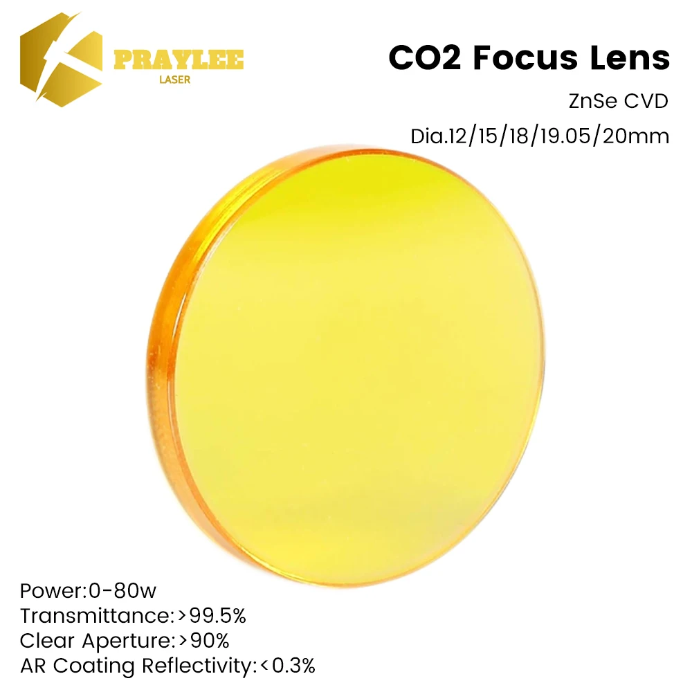 Praylee 10 PCS Laser CO2 Focus Lens ZnSe Dia.18/19.05 /20 mm PVD Lens FL38.1 50.8 63.5 101.6 for CO2 Laser Cutting Machine