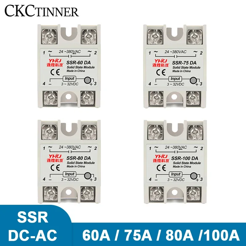 Solid State Relay SSR-60DA SSR-75DA SSR-80DA SSR-100DA DC3-32V Input  AC24-380V Output Relay Module Single Phase DC Control AC