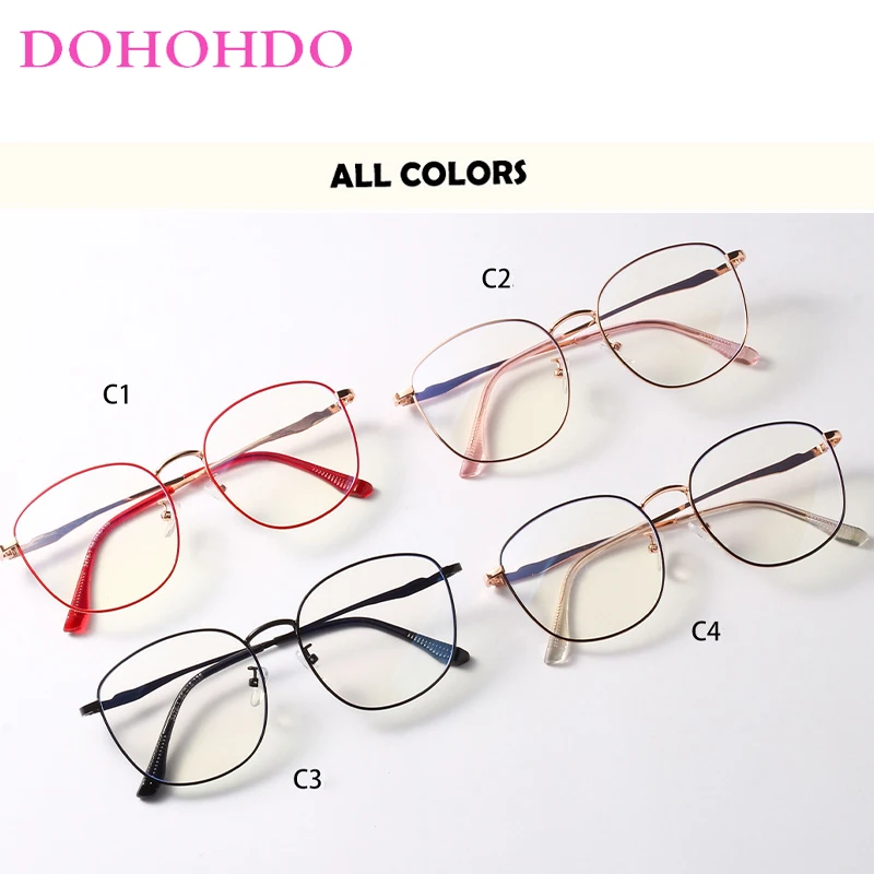 DOHOHDO-Gafas de espejo Retro de lujo para mujer, montura de diseñador de marca, Anti luz azul, montura delgada, gafas artísticas de Metal