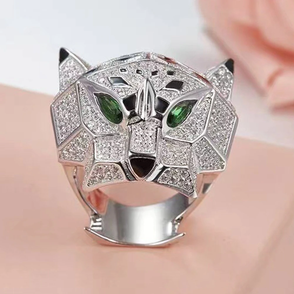 Imagem -02 - Anéis de Prata Esterlina para Homens e Mulheres Joias Finas Olhos Verdes Cabeça de Leopardo Manchas Pretas Animal Pantera Anéis Ayjewelry-925