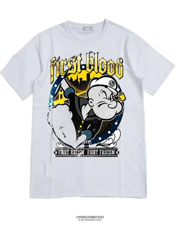 Korean Style Couple Matching Short Sleeve Cotton T-Shirt Youth Summer Fashion Cartoon Sailor Man Print Unisex Casual Tee